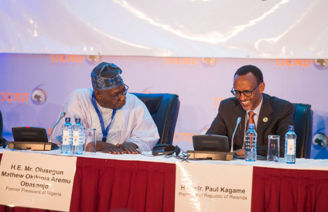 Former President Olusegun Obasanjo  and President Paul Kagame of Rwanda